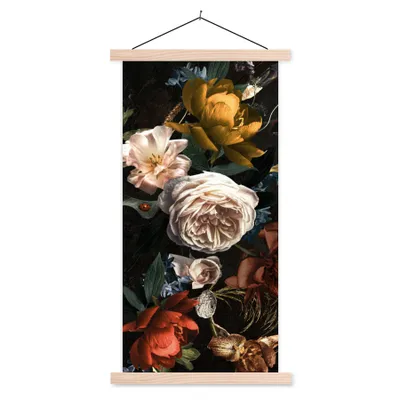 Produktbild von MuchoWow® Textilposter Blumen - Natur - Muster 40x80 cm mit holzfarbenen Rahmen - Wohnzimmer
