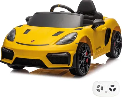 Immagine prodotto di Auto elettrica per bambini Porsche 718 Spyder RS 12 V (1–5 anni) – Con licenza ufficiale, con telecomando, Bluetooth e LED – Veicolo elettrico per bambini – Giallo