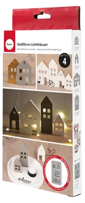 Productafbeelding van Rayher siliconen gietvorm, lantaarnhuizen, 14,5x26x1,7 cm, 4 vormen, doos met 1 stuk