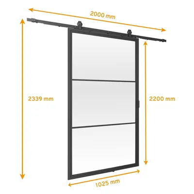 Maßzeichnung einer Glas-Schiebetür mit Höhen- und Breitenangaben
