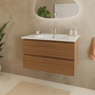 Zdjęcie produktu dla LOMAZOO MARENZA 80 cm, ciepły dąb, biała umywalka