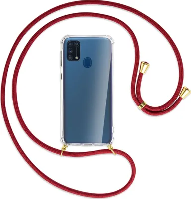 Produktbild von Handykette Backcover-Schutzhülle mit Band (Metall goldfarben) für Samsung Galaxy M31 - dunkelrot