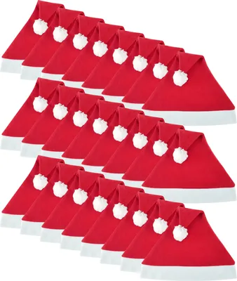 Produktbild von 24 WELLGRO Weihnachtsmützen mit Bommel - 30 x 30 cm (BxH), Einheitsgröße, rot / weiß