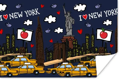 Produktbild von MuchoWow® Poster New York - Taxi - Freiheitsstatue 90x60 cm - Schlafzimmer