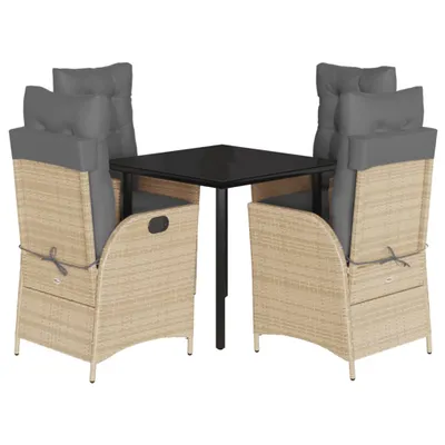 Produktbild von 5-tlg. Garten-Essgruppe mit Kissen Beigemischung Poly Rattan