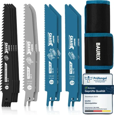 Produktbild von BAURIX [LONG LIFE] Säbelsägeblätter, 10 Stück, Sägeblatt Säbelsäge für schnelle und saubere Schnitte, Säbelsägeblatt Set mit Tasche I Säbelsägeblätter