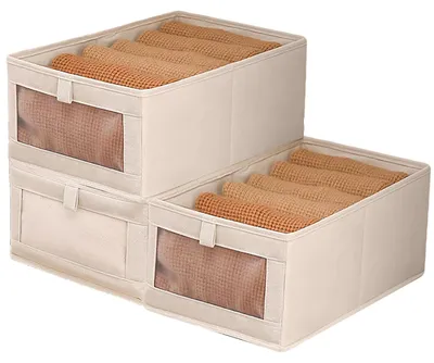 3er Set faltbare Aufbewahrungsboxen, Stoff, 44x25x20 cm, beige