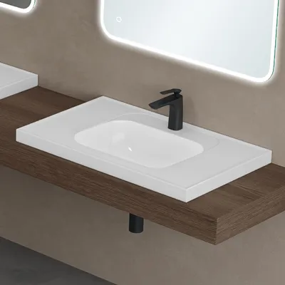 Image de doporro Lavabo à Encastrer Blanc Vasque en Fonte Minérale Lave Mains Rectangulaire pour Salle de Bain 80x50x14,5cm Colossum3601-800