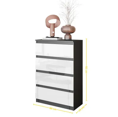 Immagine prodotto di Cassettiera Alta Con 4 Cassetti 92 Cm - Antracite / Bianco Lucido, Ideale Per Soggiorno E Camera Da Letto