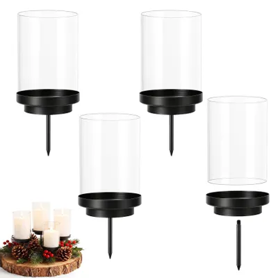 4er-Set Kerzenhalter Metall, schwarz, 8 cm, mit Glaszylinder