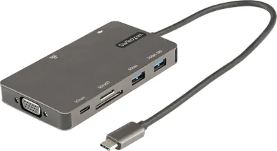 Image de StarTech.com Adaptateur Multiport USB-C - Dock de voyage HDMI 4K 30Hz ou VGA - Hub USB 3.0 5Gbps (Ports USB A / USB C) - 100W Power Delivery - SD/Micro SD - GbE - Mini Dock USB Type-C - Câble 30cm