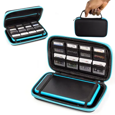 Image de Étui Orzly 2DS XL, pochette pour la nouvelle Nintendo 2DS XL - Étui de rangement / coque rigide / housse / protection pour la console New Nintendo 2DS XL et ses accessoires - BLEU sur fond noir