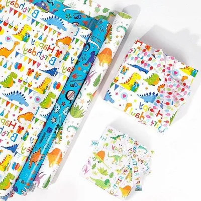 Produktbild von Dinosaurier-Inpakpapier für Kinder - Geschenkverpackung - 3 Meter Rolle - 043