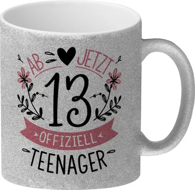 Produktbild von Ab jetzt offiziell Teenager Glitzer-Kaffeebecher zum 13. Geburtstag