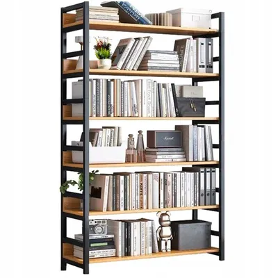A tall, multi-shelf bookcase filled with books and decorative items.