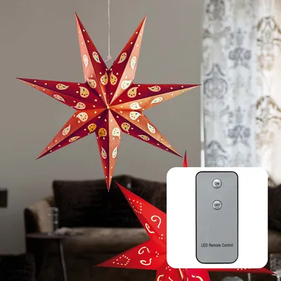 Produktbild von LED Stern Papier rot beleuchtet Deko Party Weihnachten Winter 30 LED warmweiß