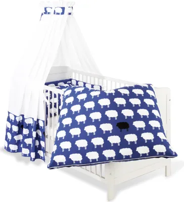 Produktbild von Pinolino Set für Kinderbett; 4-tlg., sieger design for Pinolino - Dessin Happy Sheep blau; 135 cmx100 cm, 60522-1
