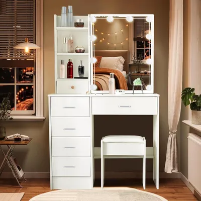 Productafbeelding van Make-up tafel met LED-verlichting en dimbare helderheid, wit - M07