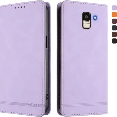 Image de Etui pour Samsung Galaxy J6 2018, étui rétro en cuirPolyuréthaneavec support et fentes pour cartes Violet