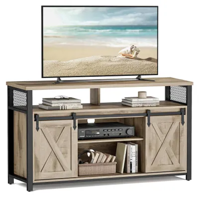 Obrázek produktu pro TV stolek – televizní skříňka – pro televizory do 152 cm – 2 posuvné dvířka – otevřené police – barva: dubový Imitace/černá