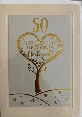 Produktbild von Goldene Hochzeit 50. Hochzeitstag große A5-Karte mit Umschlag Herzbaum Goldfolie