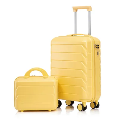 Produktbild von 14"/19" 2-teiliges ABS-Spinner-Kofferset mit Zahlenschloss & 14" Kosmetiktasche (Gelb)