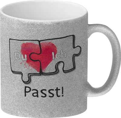 Produktbild von Du & Ich Passt Puzzleteile Glitzer-Kaffeebecher