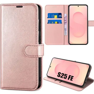 Image de Coque pour Samsung Galaxy S25 FE, Protection Intégrale Antichoc Anti-Rayures Cuir Synthétique - Rose