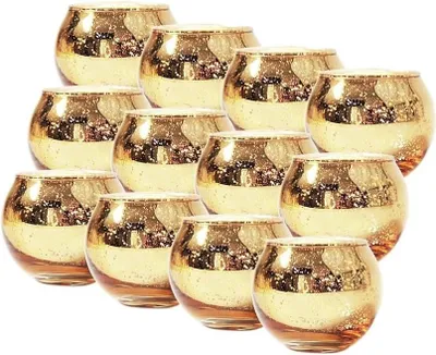 Produktbild von 12 Stš¹ck Runde Goldene Votivkerzenhalter, Goldgesprenkelte Kugelglas-Kerzenhalter, Teelichthalter fš¹r Heimdekoration, Tischaufsatz, Hochzeitsdekoration und Partydekorationen