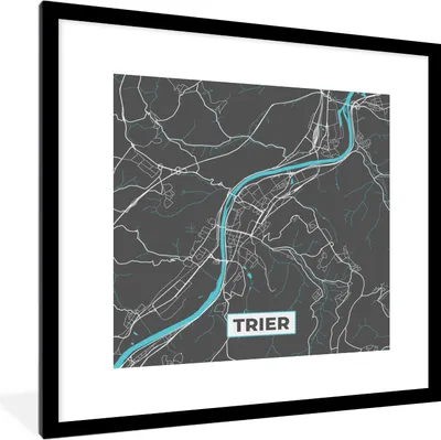 Produktbild von MuchoWow® Gerahmtes Poster Stadtplan - Deutschland - Blau - Trier - Karte 40x40 cm - Poster mit Schwarzem Bilderrahmen Wandposter Rahmen Foto Bilder - Poster - Plakat im Rahmen