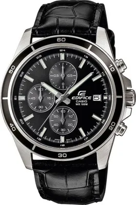 Obrázok produktu pre Hodinky CASIO EDIFICE, pravá koža čierna, vodotesnosť 10 ATM, chronograf, puzdro 44 mm
