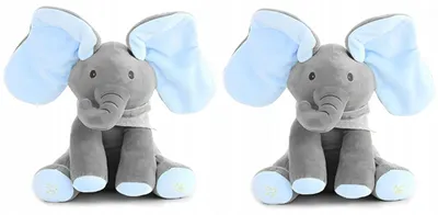 Productafbeelding van Interactieve Pluche Olifanten Knuffels Set van 2 met Geluid, Zang en Bewegende Oren, Grijs, 30 cm