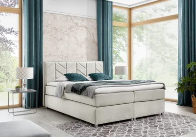 Produktbild von Boxspringbett Schlafzimmerbett Bett BARTOLO DELUX Stoff Beige 140x200cm