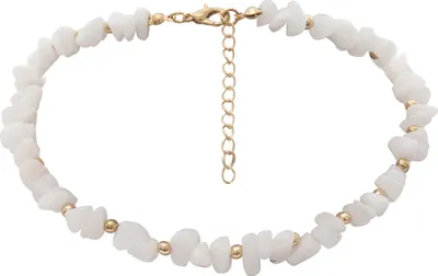 Produktbild von Böhmische Sommer-Strand-Frauen-Halskette mit unregelmäßigen Steinperlen und Schmuck-Weiß
