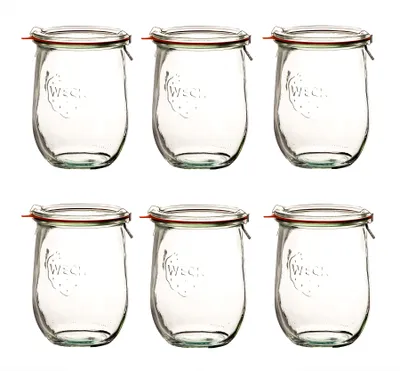 Produktbild von 6x Weck Tulpenglas 1 Liter im 6er Set DECKL, Dichtring Klammern, Glas, Durchsichtig