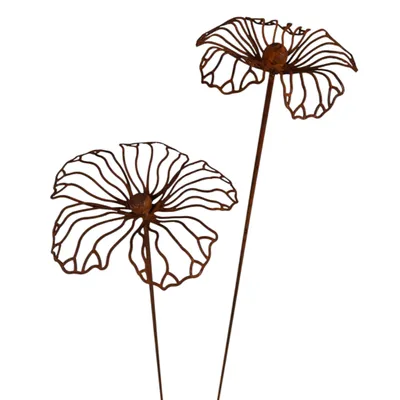 Produktbild von Gartenstecker Hibiskus, Edelrost Rostoptik Metall, 2er-Set, Gartendekoration, Blumenmotiv, Beetstecker Eisen rostige Deko für den Garten Balkon