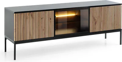 Produktbild von TV Lowboard mit Beleuchtung in schwarz mit Wotan Eiche SIBARI-160