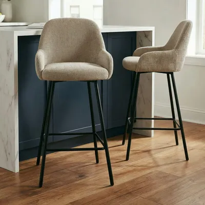 Produktbild von Barhocker VIVIANNE gepolstert, Beige - 2er Set mit bequemen Sitzpolster, stabilem Metallgestell, Fußstütze in optimaler Höhe, modernes Design für Küche & Bar