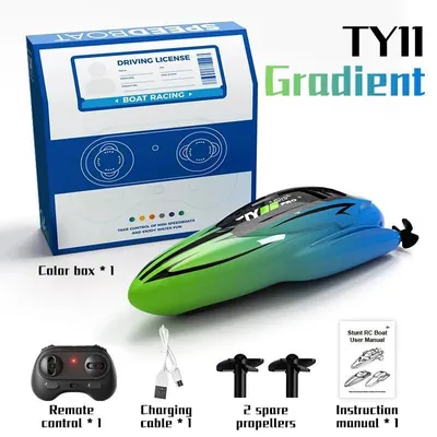 Image de Mini bateau RC - Bateau de course TY11 - 2,4 GHz - Étanche - Portée de 50 m - Autonomie de 15 min - Batterie rechargeable de 3,7 V - 11 × 3 × 2,5 cm - Vert