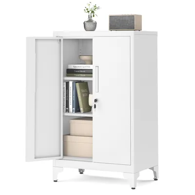 Produktbild von SONGMICS Aktenschrank, Mehrzweckschrank, Büroschrank mit 2 Türen, Schrank abschließbar, aus Stahl Mattweiß