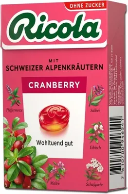 Produktbild von Ricola Cranberry ohne Zucker mit Schweizer Alpenkräutern Böxli 50g