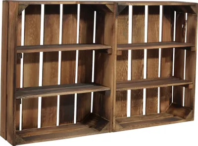 Produktbild von CHICCIE 2 Set Holzkiste Schmalhanz Geflammt 50x40x15cm Mit Zwei Kurzen Regalen - Gewürzregal Bücherregal Weinregal Regal