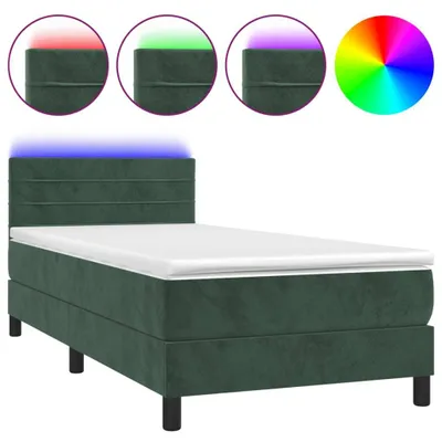 Produktbild von Boxspringbett mit Matratze & LED Dunkelgrün 90x200 cm Samt