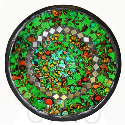 Image de Bol en mosaïque Bol en argile Bol en verre Bol déco Mosaïque artisanat pierres en verre Déco rond miroir L, vert
