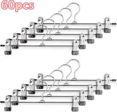 Produktbild von 60 Stück Hosenbügel Klemmbügel Edelstahl mit rutschfest Clips Rockbügel