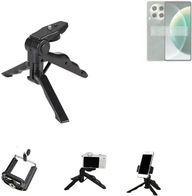 Produktbild von K-S-Trade Stativ Tisch-Ständer Dreibein Handy-Stativ Ständer kompatibel mit Tecno Camon 30 5G Mini-Stativ Smartphone Tripod Handy-Stativ aus Plastik
