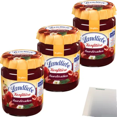 Produktbild von Landliebe Konfitüre Sauerkirschen 3er Pack (3x200g Glas) + usy Block