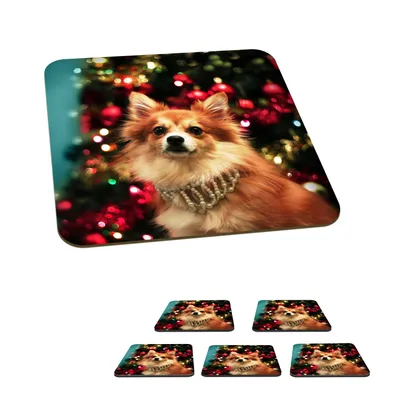 Produktbild von KitchenYeah® Glasuntersetzer Quadratisch 6er Set Hund zu Weihnachten 10x10 cm Untersetzer für Gläser - Getränkeuntersetzer - Tischplattenschutz - Tischuntersetzer für Tassen Tisch Bar Glas
