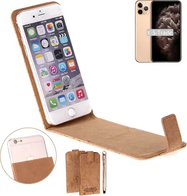 Produktbild von K-S-Trade Handyhülle kompatibel mit Apple iPhone 11 Pro Kork Hülle Flipstyle Case Schutzhülle Kork Case Hülle Flip cover Klapphülle Klapp, braun