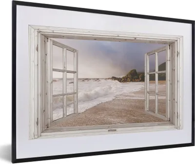 Produktbild von MuchoWow® Gerahmtes Poster Aussicht - Strand - Meer 60x40 cm - Poster mit Schwarzem Bilderrahmen Wandposter Rahmen Foto Bilder - Schlafzimmer - Plakat in Rahmen - Drucken